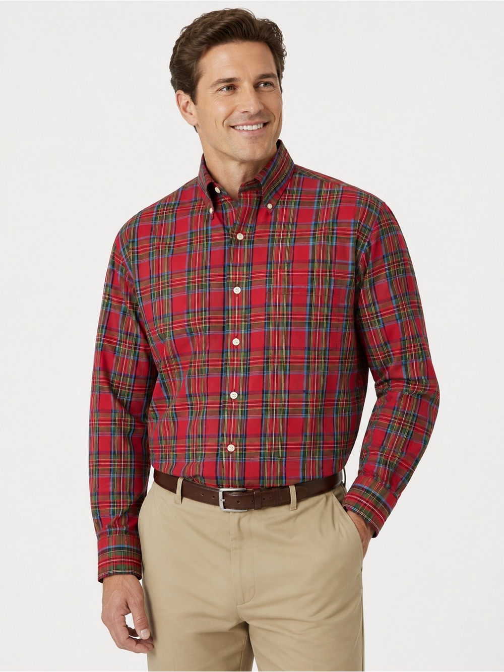 Jos. A. Bank Red and Green Tartan Button-Down Shirt